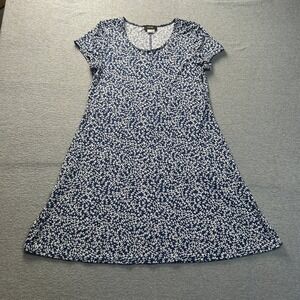 MSK A-Line Dress Womens‎ Blue White Leaf Size Medium Short Sleeve Stretch Casual
